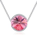 Nyaklánc kerek Swarovski kristállyal díszített medállal, rózsaszín