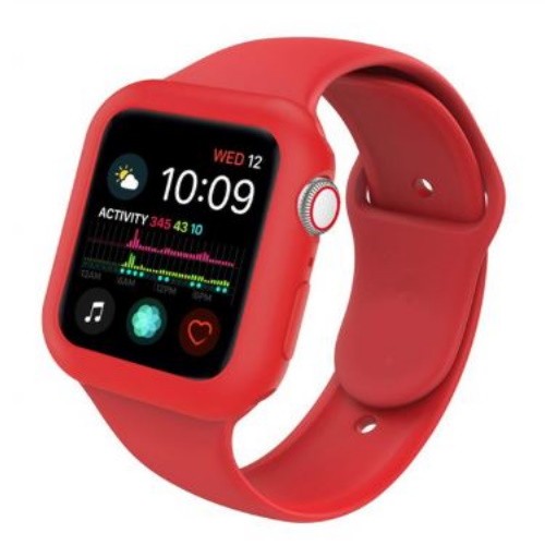 Apple watch óraszíj tokkal, szilikon, 42 mm, M, L, piros