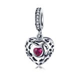 Ezüst szív charm cirkóniumkristállyal, lila 