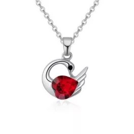   Nyaklánc hattyú medállal, Swarovski kristállyal díszített, piros