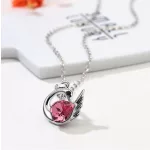 Nyaklánc hattyú medállal, Swarovski kristállyal díszített, rózsaszín