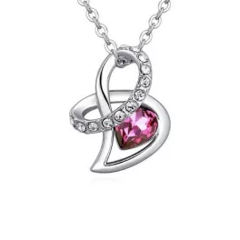   Nyaklánc Swarovski kristállyal díszített szíves medállal, rózsaszín