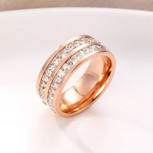 Női eljegyzési gyűrű nemesacélból, kristályos, rosegold, 9