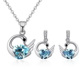   Hattyús nyaklánc és fülbevaló szett Swarovski kristállyal díszített, akvamarin