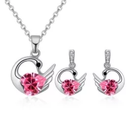   Hattyús nyaklánc és fülbevaló szett Swarovski kristállyal díszített, rózsaszín