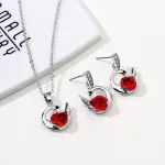 Hattyús nyaklánc és fülbevaló szett Swarovski kristállyal díszített, piros