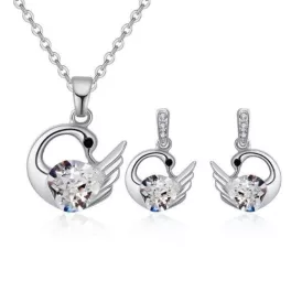   Hattyús nyaklánc és fülbevaló szett Swarovski kristállyal díszített, fehér