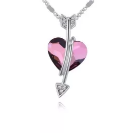   Nyaklánc nyilas szív medállal, Swarovski kristállyal díszített, rózsaszín