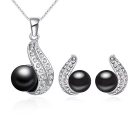   Gyöngyös nyaklánc és fülbevaló szett Swarovski kristállyal díszített, fekete