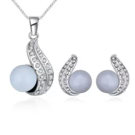   Gyöngyös nyaklánc és fülbevaló szett Swarovski kristállyal díszített, kék