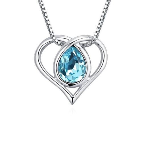 Nyaklánc szív medállal, Swarovski kristállyal díszített, akvamarin