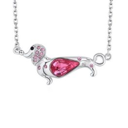   Nyaklánc kutyus medállal, Swarovski kristállyal díszített, rózsaszín