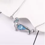 Nyaklánc kutyus medállal, Swarovski kristállyal díszített, akvamarin
