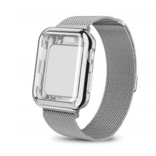 Apple watch óraszíj tokkal, nemesacél, 42 mm, ezüst