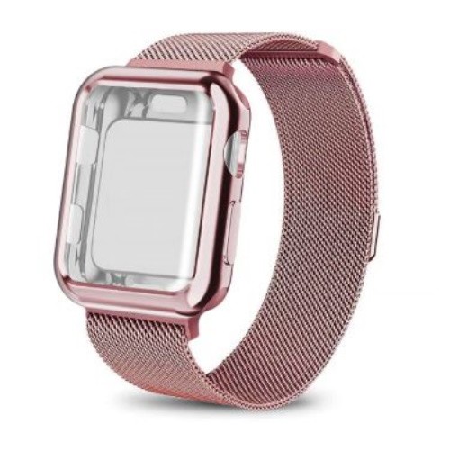 Apple watch óraszíj tokkal, nemesacél, 38 mm, rózsaszín