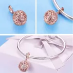 Ezüst charm, áttört virágos, rosegold 