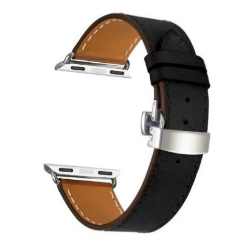 Apple watch óraszíj, bőr, 38-40 mm, fekete-ezüst
