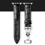 Apple watch óraszíj fém csattal, bőr, 42-44 mm, fekete