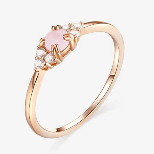 Ezüst gyűrű üveglencsével, cirkóniumkristállyal, rosegold, 6-os méret