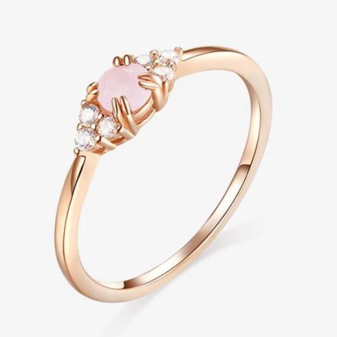 Ezüst gyűrű üveglencsével, cirkóniumkristállyal, rosegold, 7-es méret