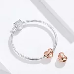 Ezüst szív charm cirkóniumkristállyal, rosegold 