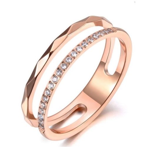 Női gyűrű nemesacélból, kristállyal, rosegold, 6