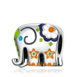 Ezüst charm, elefánt virágokkal 