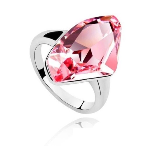 Gyémánt formájű gyűrű, Világos rózsaszín, Swarovski köves, 6,5