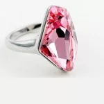 Gyémánt formájű gyűrű, Világos rózsaszín, Swarovski köves, 7,25