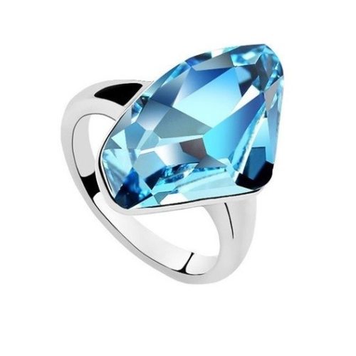 Gyémánt formájű gyűrű, Aquamarine, Swarovski köves, 7,25