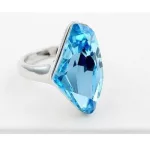 Gyémánt formájű gyűrű, Aquamarine, Swarovski köves, 6,5