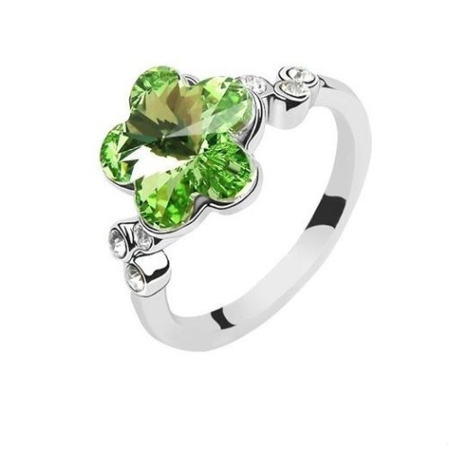 Virág formájú gyűrű, Peridot zöld, Swarovski köves, 5,5