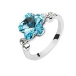 Virág formájú gyűrű, Aquamarine, Swarovski köves, 6,5