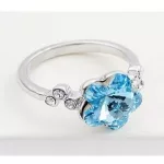 Virág formájú gyűrű, Aquamarine, Swarovski köves, 7,25