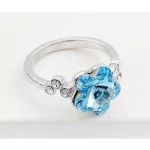 Virág formájú gyűrű, Aquamarine, Swarovski köves, 5,5