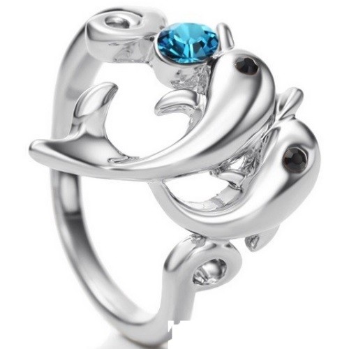 Delfines gyűrű, Kék, Swarovski köves, 6