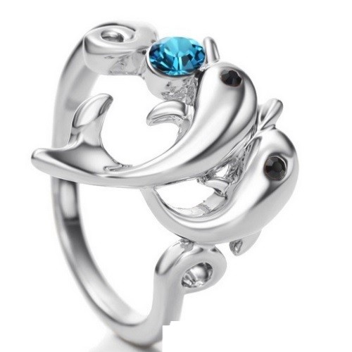 Delfines gyűrű, Kék, Swarovski köves, 9