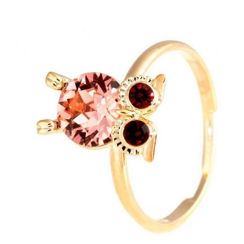 Bagoly mintás gyűrű, Pink, Swarovski köves