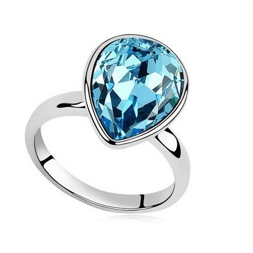 Vízcsepp kristály gyűrű, Aquamarine, Swarovski köves, 7,25