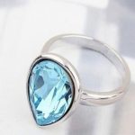 Vízcsepp kristály gyűrű, Aquamarine, Swarovski köves, 8