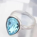 Vízcsepp kristály gyűrű, Aquamarine, Swarovski köves, 6,5