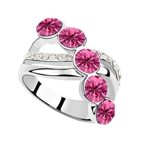 Elegáns köves gyűrű, Rózsaszín, 6,5