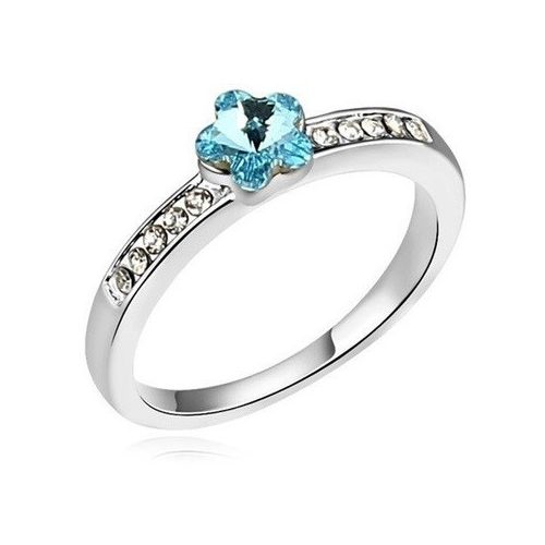 Virág alakú gyűrű, Aquamarine, Swarovski köves, 5,5