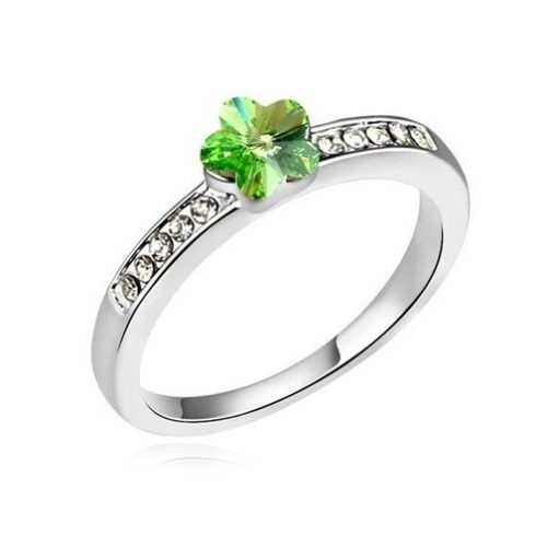 Virág alakú gyűrű, Peridot zöld, Swarovski köves, 7,5