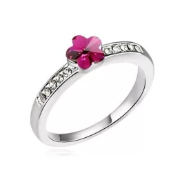 Virág alakú gyűrű, Fukszia, Swarovski köves, 6,5