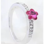 Virág alakú gyűrű, Fukszia, Swarovski köves, 6,5