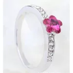 Virág alakú gyűrű, Fukszia, Swarovski köves, 7,5