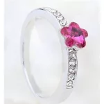 Virág alakú gyűrű, Fukszia, Swarovski köves, 8,5