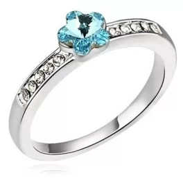 Virág alakú gyűrű, Aquamarine, Swarovski köves, 8,5