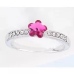 Virág alakú gyűrű, Fukszia, Swarovski köves, 5,5